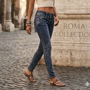 Roma Collection Skinny Jeans Women Size 5 Blue Low Rise Rhinestone Y2K Trendy